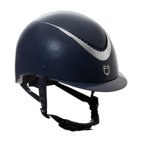 Glossy helmet with eco-leather strap and narrow visor homologation EN 1384-2023