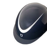 Glossy helmet with eco-leather strap and narrow visor homologation EN 1384-2023