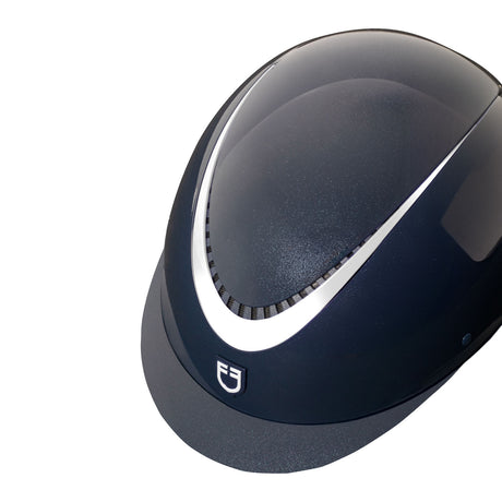 Glossy helmet with eco-leather strap and narrow visor homologation EN 1384-2023