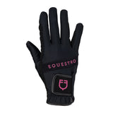 Equestro Gloves In Technical Fabric With Multicolor Logo #colour_black-pink
