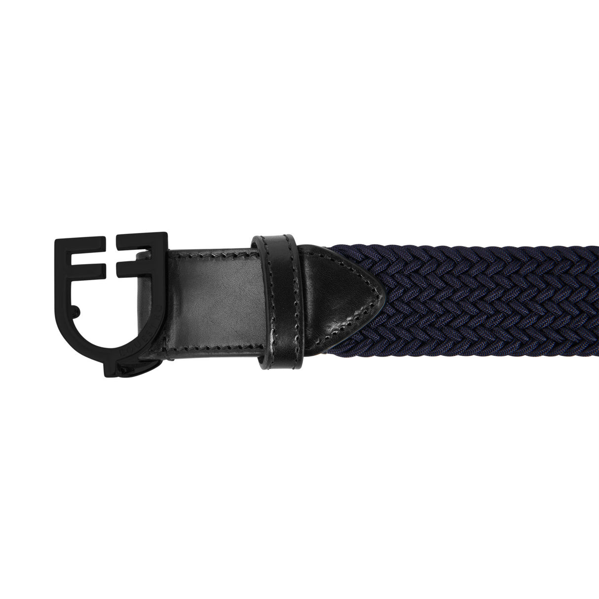Elastic belt with black logoed buckle