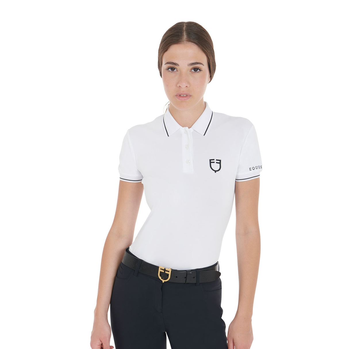 Equestro Women's Slim Fit Polo Shirt In Breathable Fabric #colour_white