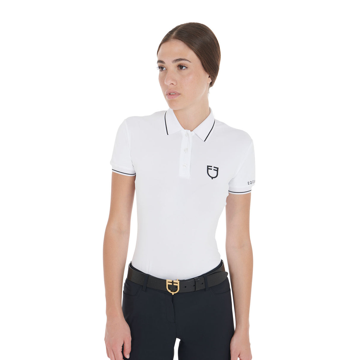 Equestro Women's Slim Fit Polo Shirt In Breathable Fabric #colour_white