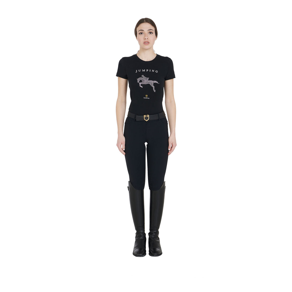 Equestro Women's Slim Fit T-Shirt Jumping With Rhinestone #colour_back