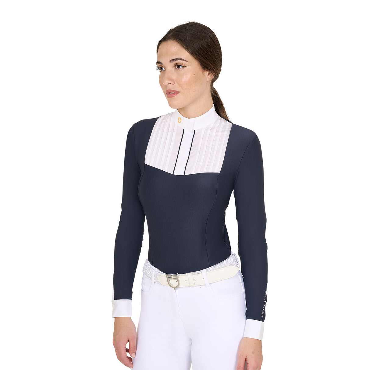 Women's slim fit polo shirt with pleated cotton