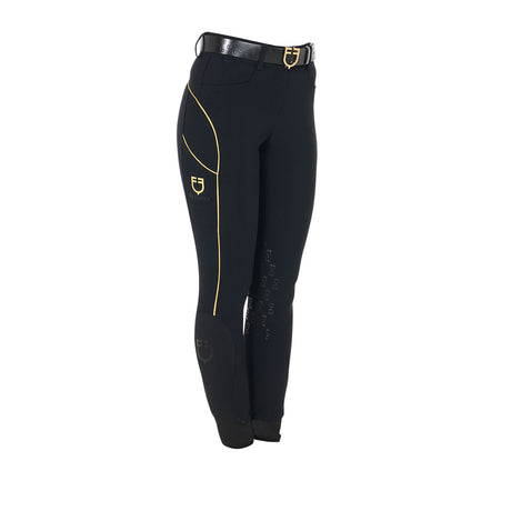 Equestro Women's Slim Fit Breeches With Knee Grip #colour_black