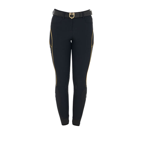 Equestro Women's Slim Fit Breeches With Knee Grip #colour_black
