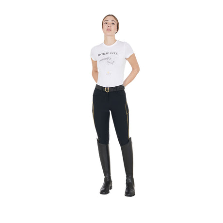Equestro Women's Slim Fit Breeches With Knee Grip #colour_black