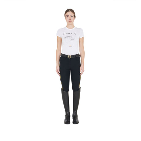 Equestro Women's Slim Fit Breeches With Knee Grip #colour_black