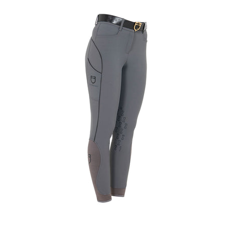 Equestro Women's Slim Fit Breeches With Knee Grip #colour_grey