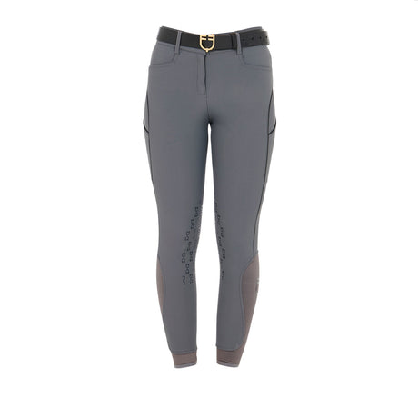 Equestro Women's Slim Fit Breeches With Knee Grip #colour_grey