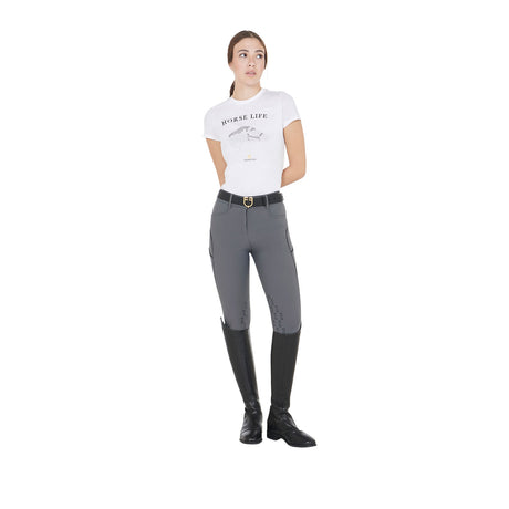 Equestro Women's Slim Fit Breeches With Knee Grip #colour_grey