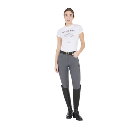 Equestro Women's Slim Fit Breeches With Knee Grip #colour_grey