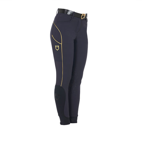 Equestro Women's Slim Fit Breeches With Knee Grip #colour_blue