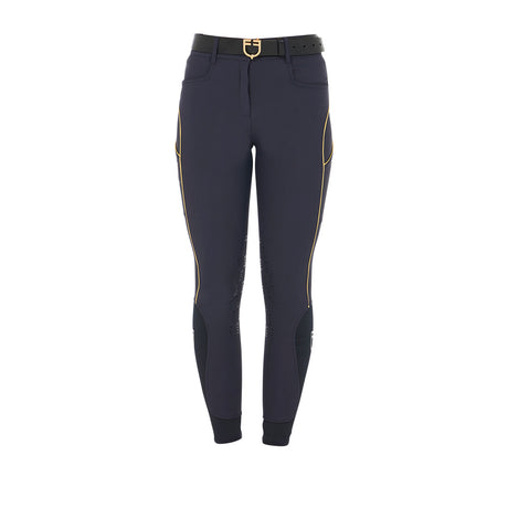 Equestro Women's Slim Fit Breeches With Knee Grip #colour_blue