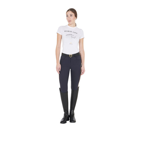 Equestro Women's Slim Fit Breeches With Knee Grip #colour_blue