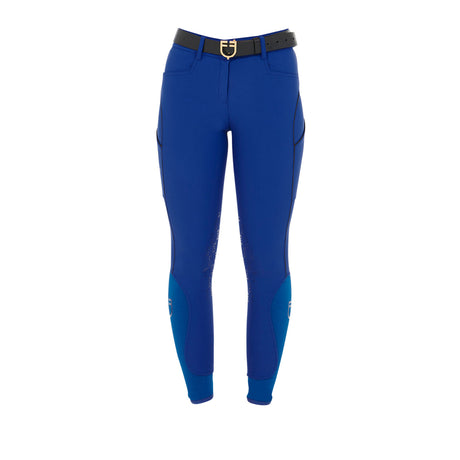 Equestro Women's Slim Fit Breeches With Knee Grip #colour_royal-blue