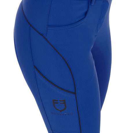 Equestro Women's Slim Fit Breeches With Knee Grip #colour_royal-blue