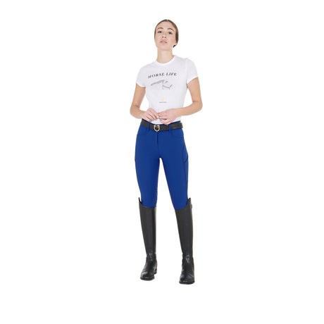 Equestro Women's Slim Fit Breeches With Knee Grip #colour_royal-blue