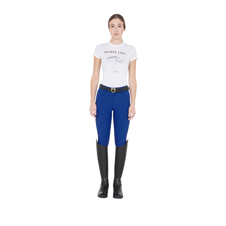 Equestro Women's Slim Fit Breeches With Knee Grip #colour_royal-blue