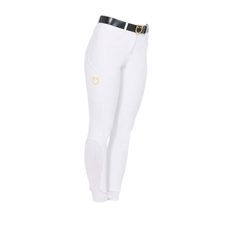 Equestro Women's Slim Fit Breeches With Knee Grip #colour_white