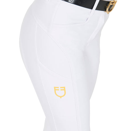 Equestro Women's Slim Fit Breeches With Knee Grip #colour_white