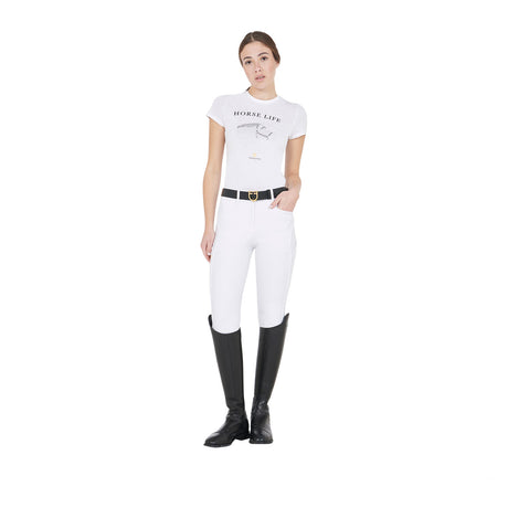 Equestro Women's Slim Fit Breeches With Knee Grip #colour_white