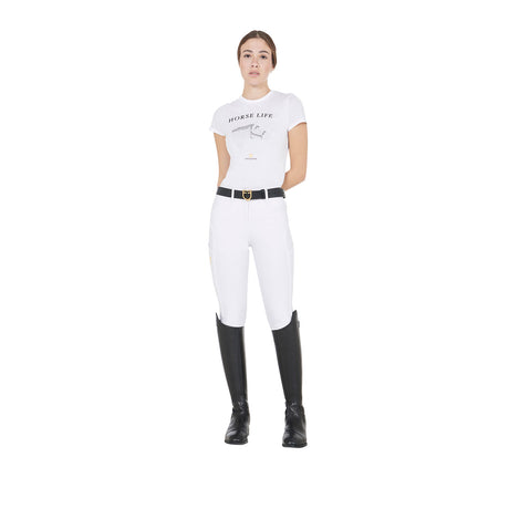 Equestro Women's Slim Fit Breeches With Knee Grip #colour_white