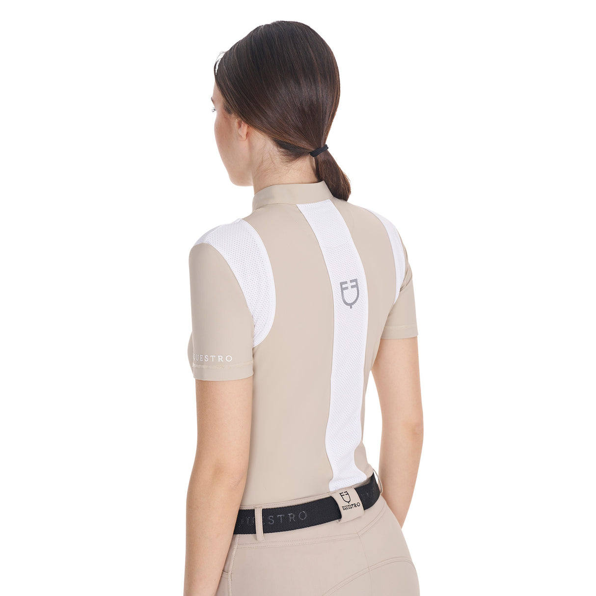 Equestro Women's Slim Fit Training Polo Shirt with Mesh Inserts #colour_beige
