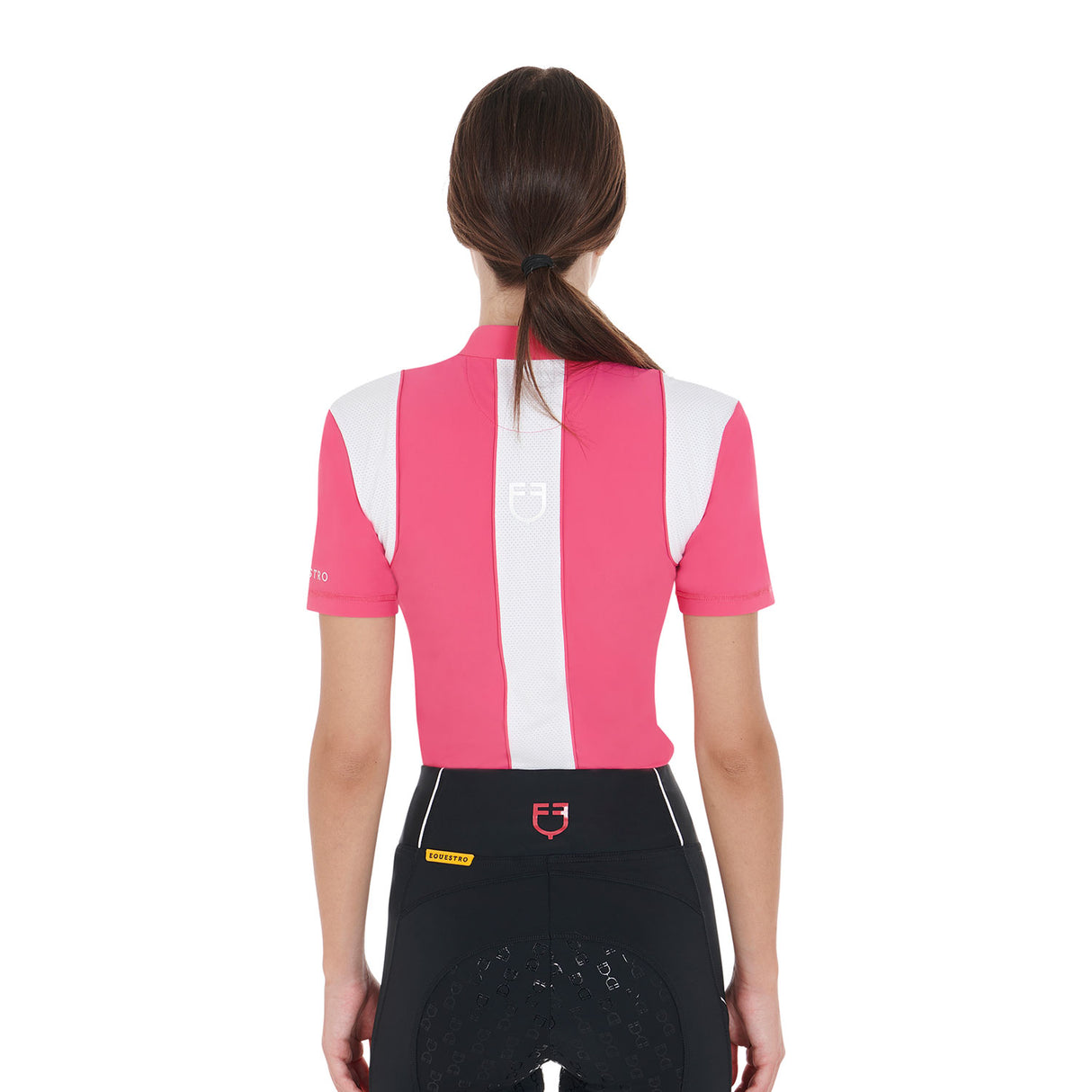 Equestro Women's Slim Fit Training Polo Shirt with Mesh Inserts #colour_fucsia