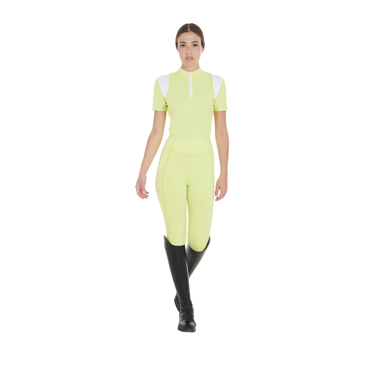 Equestro Women's Slim Fit Training Polo Shirt with Mesh Inserts #colour_lime