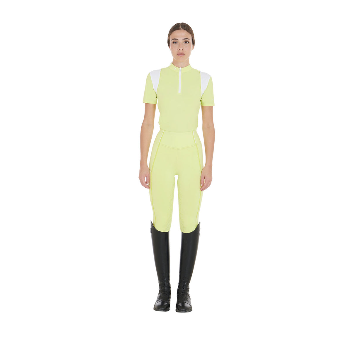 Equestro Women's Slim Fit Training Polo Shirt with Mesh Inserts #colour_lime