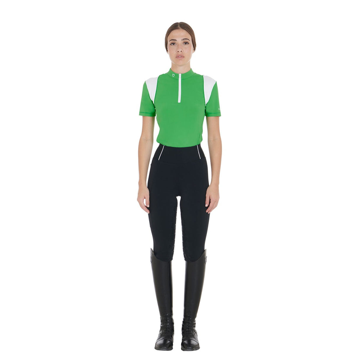Equestro Women's Slim Fit Training Polo Shirt with Mesh Inserts #colour_green