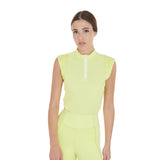 Equestro Women's Slim Fit Sleeveless Polo Shirt In Technical Fabric #colour_lime