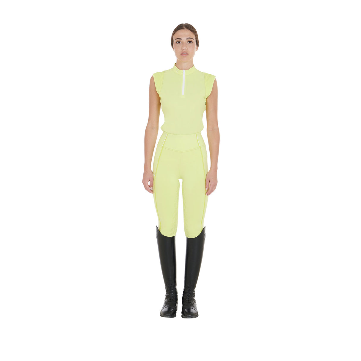 Equestro Women's Slim Fit Sleeveless Polo Shirt In Technical Fabric #colour_lime