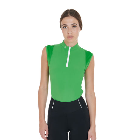 Equestro Women's Slim Fit Sleeveless Polo Shirt In Technical Fabric #colour_green