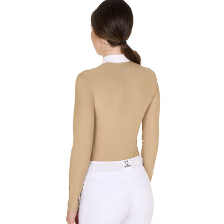 Equestro Women's Slim Fit Competition Polo Shirt Rhinestones #colour_beige