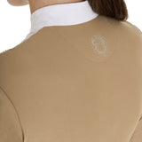 Equestro Women's Slim Fit Competition Polo Shirt Rhinestones #colour_beige