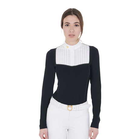 Equestro Women's Slim Fit Competition Polo Shirt Rhinestones #colour_black