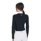 Equestro Women's Slim Fit Competition Polo Shirt Rhinestones #colour_black