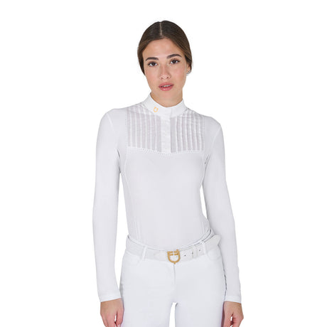 Equestro Women's Slim Fit Competition Polo Shirt Rhinestones #colour_white