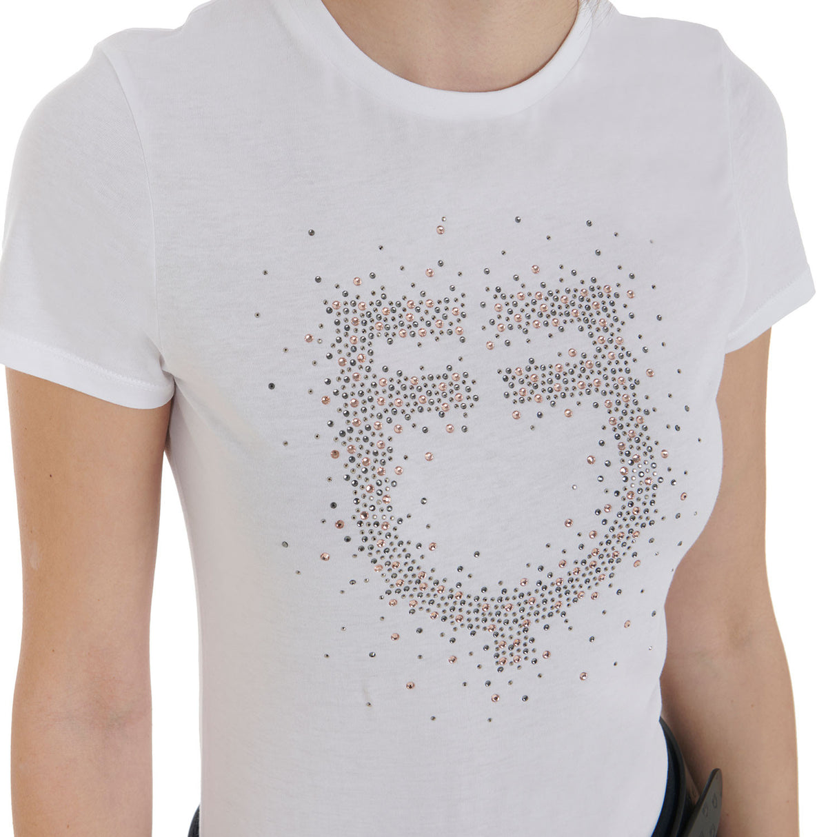Women's slim fit T-shirt pink rhinestones