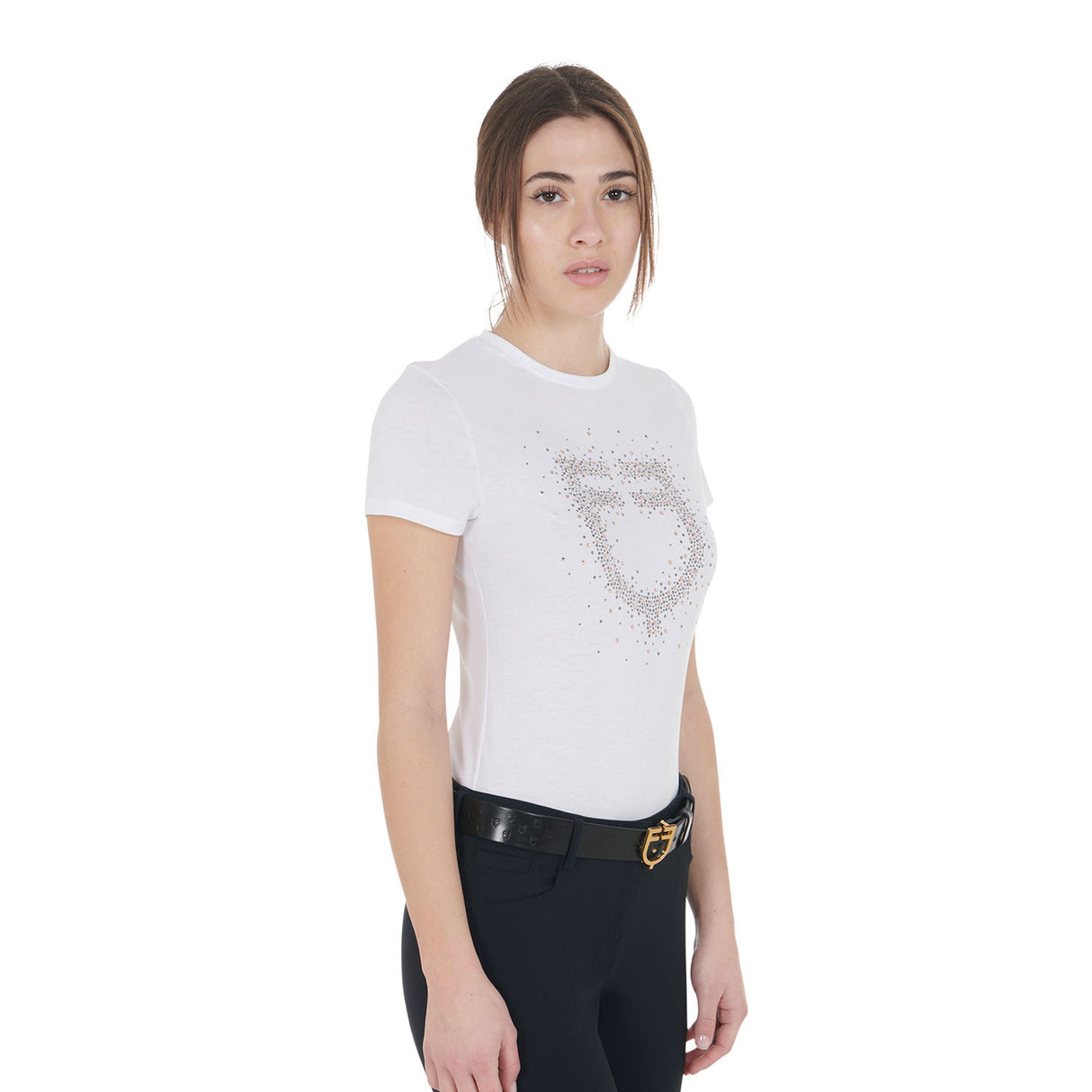 Women's slim fit T-shirt pink rhinestones