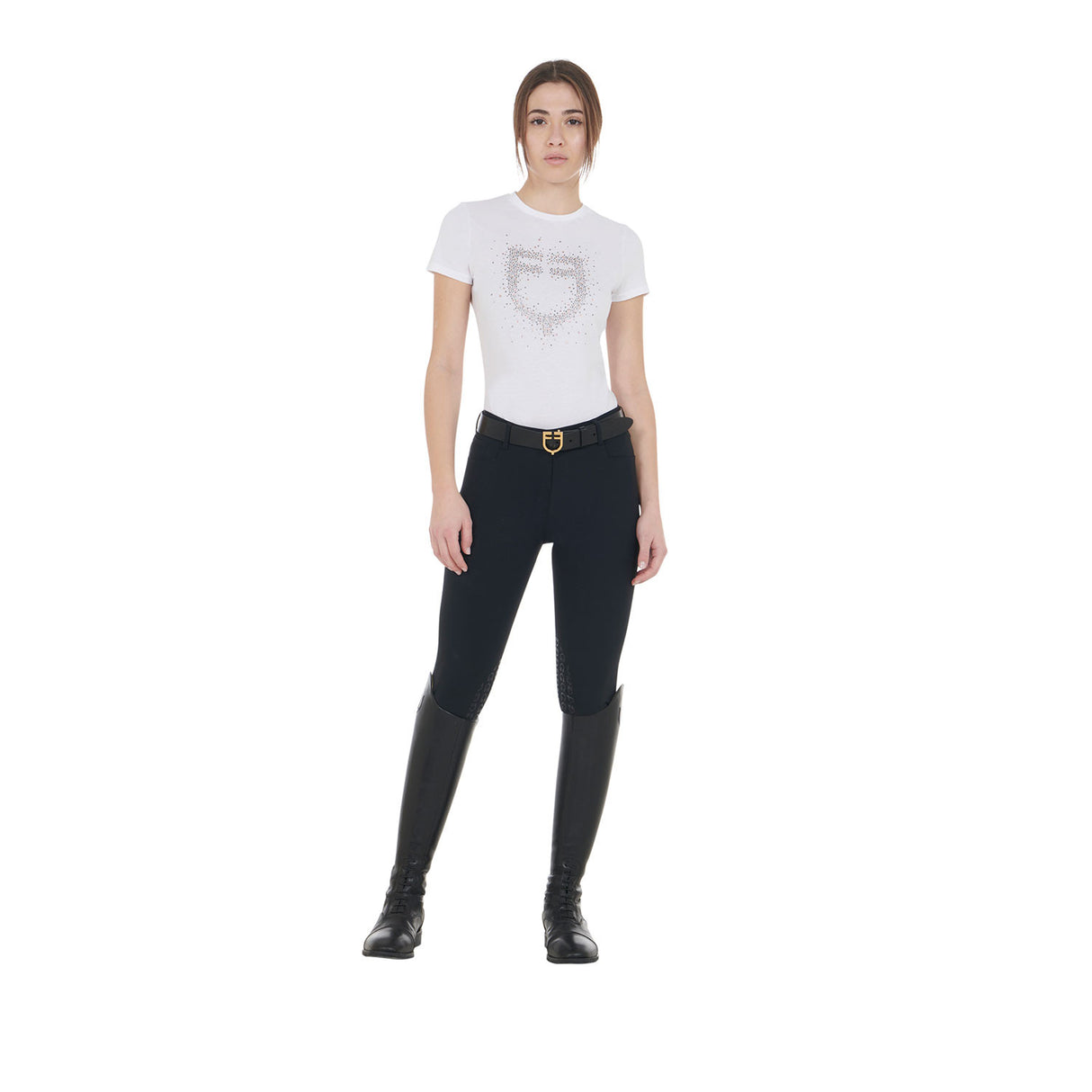 Women's slim fit T-shirt pink rhinestones