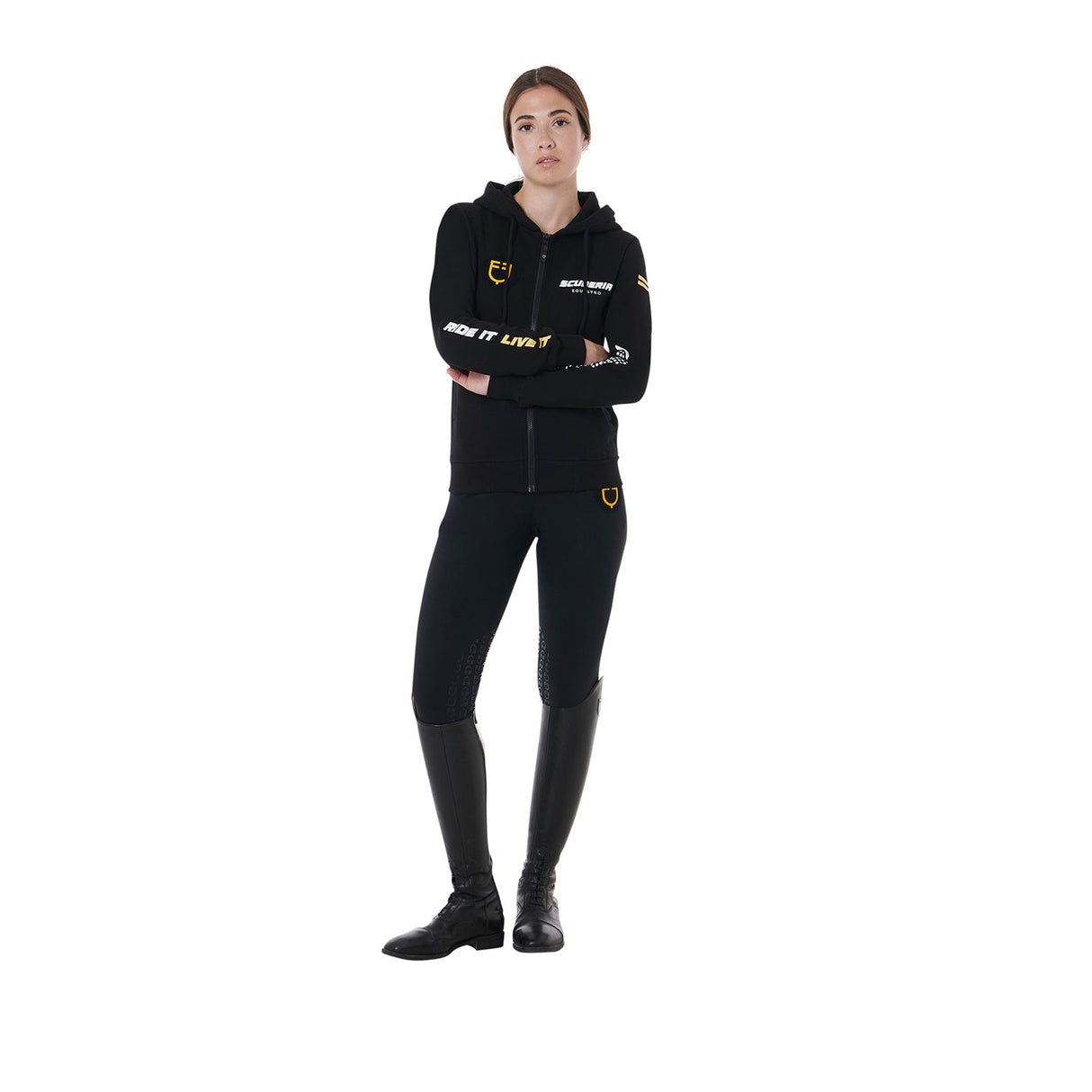 Equestro Scuderia Equestro Women's Hooded Sweatshirt Fleece #colour_black