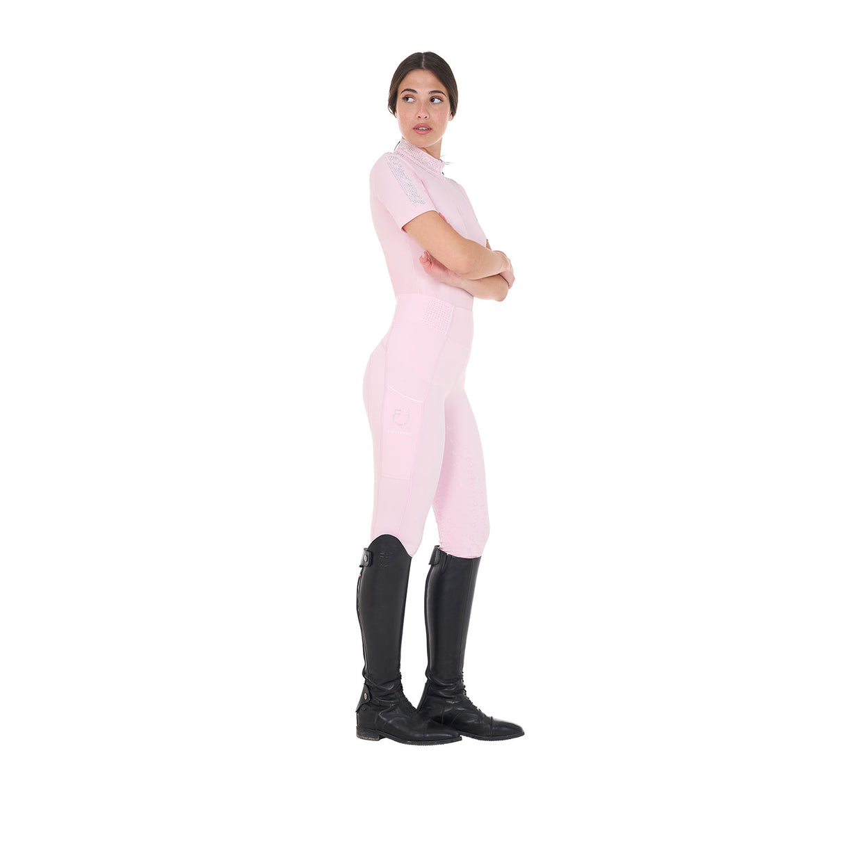 Equestro Women's Slim Fit High-Waisted Leggings with Rhinestones