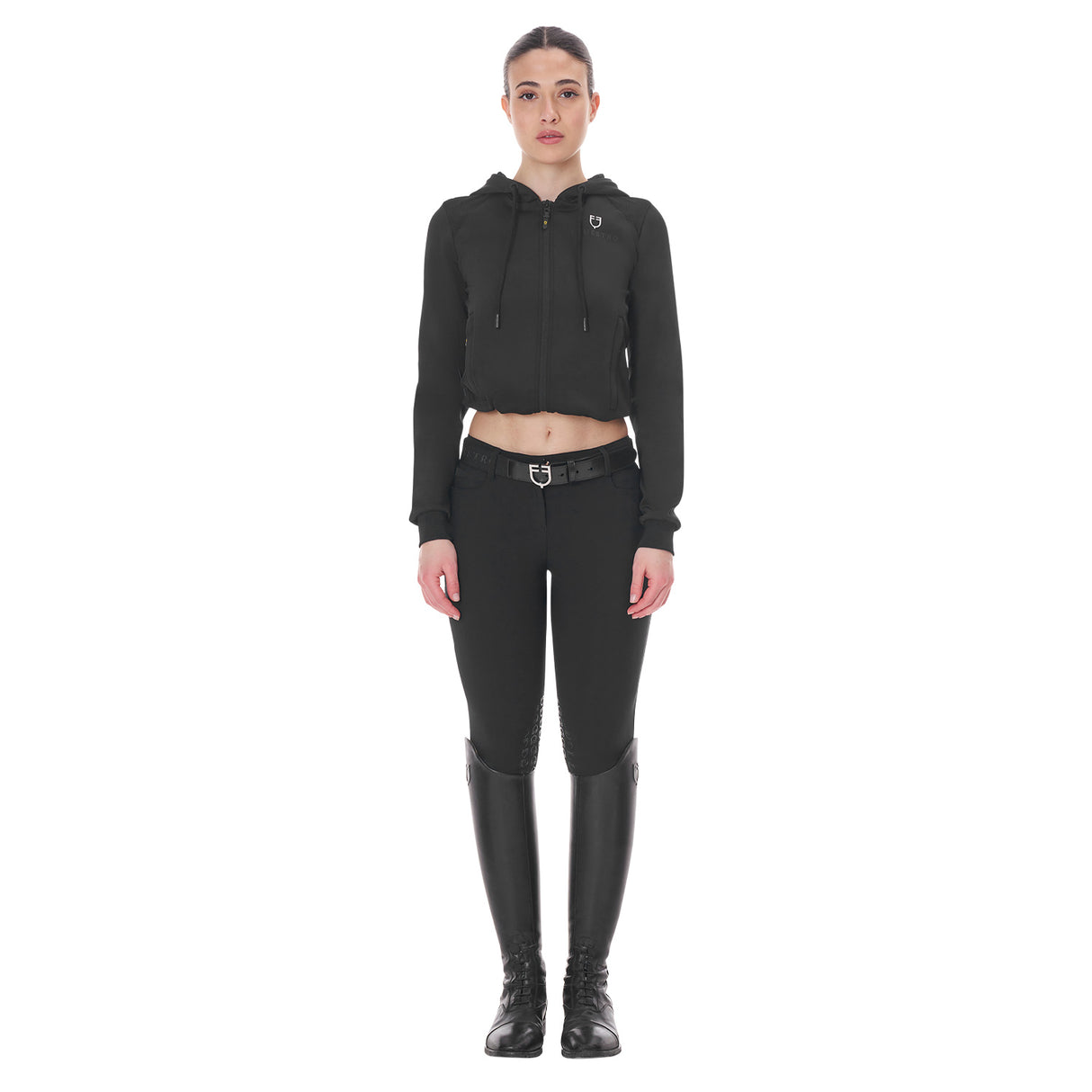 Equestro Women's Cropped Hoodie #colour_black