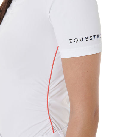 Equestro Women's Slim Fit Training Polo Shirt With Curly Inserts #colour_red-white