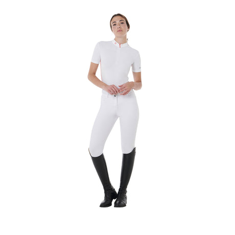 Equestro Women's Slim Fit Training Polo Shirt With Curly Inserts #colour_red-white