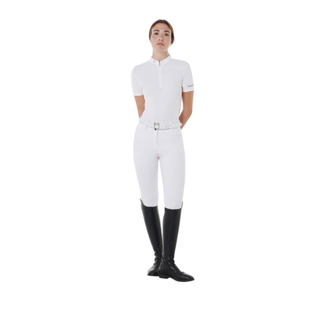 Equestro Women's Slim Fit Training Polo Shirt With Curly Inserts #colour_red-white